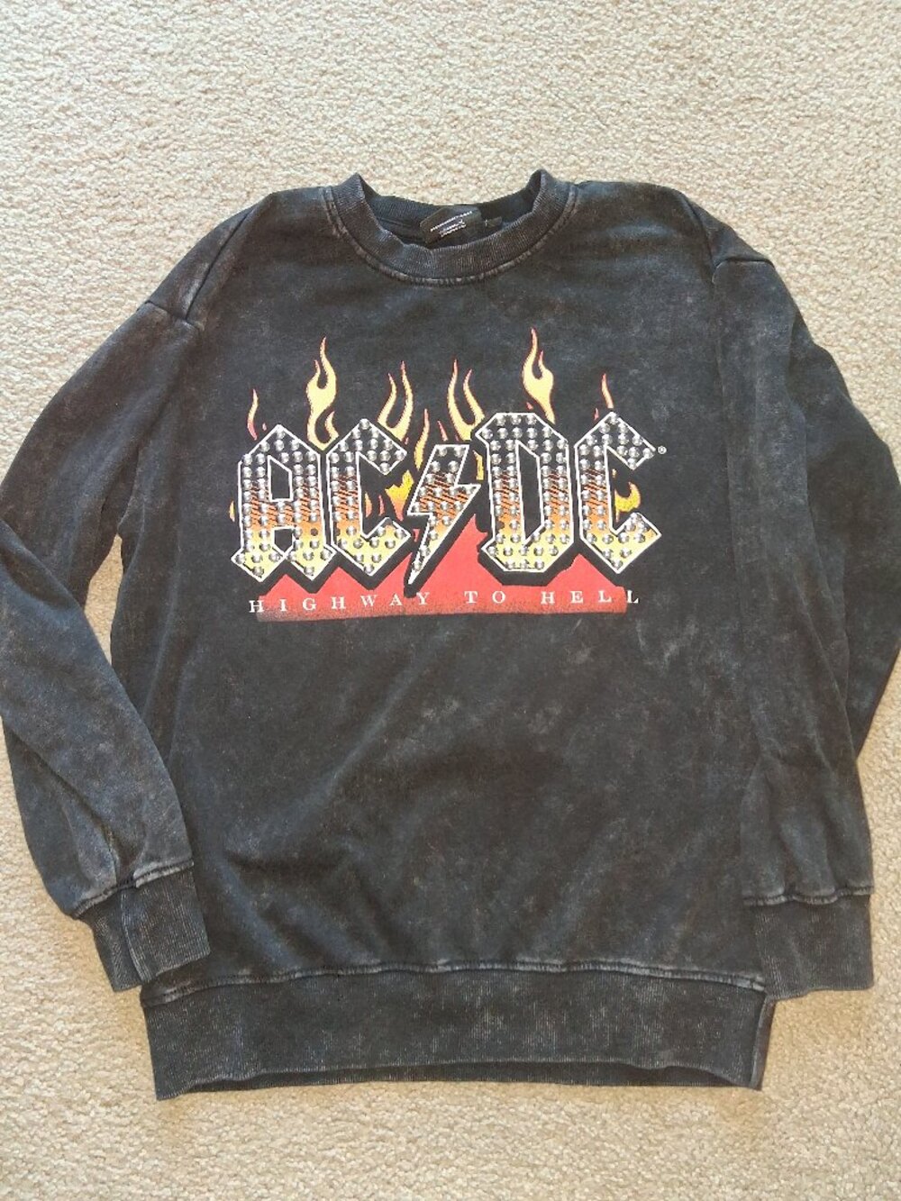 Like new Women's  AC/DC Black Graphic Studded Sweater. Sz M